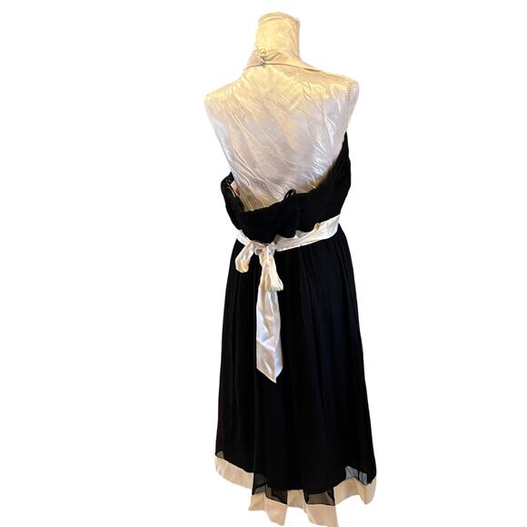 Vintage Black White Silk Chiffon Dress Womens Sz Large Y2K Babydoll Formal Noir - Picture 5 of 16